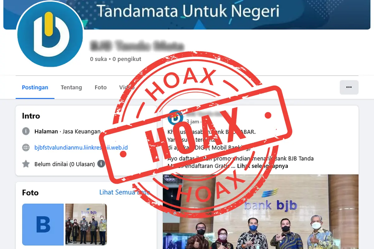 Waspada penipuan! Undian berhadiah Bank BJB di Facebook dipastikan hoaks dan bukan dari sumber resmi Bank BJB.